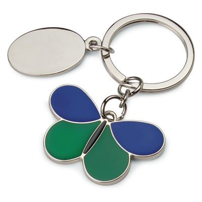 Picture of BUTTERFLY METAL KEYRING in Blue & Green with Tag.