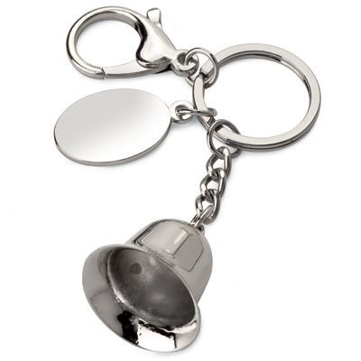 Picture of BELL KEYRING in Silver Chrome Metal with Tag.