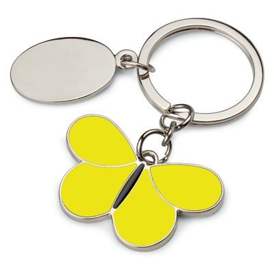 Picture of BUTTERFLY METAL KEYRING in Yellow & Black.