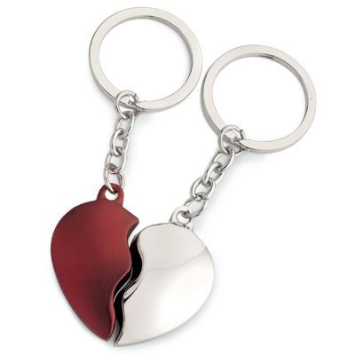 Picture of BROKEN HEART METAL KEYRING in Silver Chrome & Red.