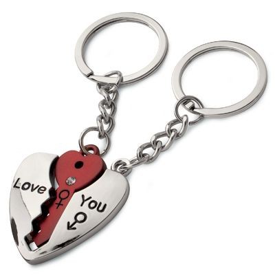 Picture of LOVE YOU HEART SILVER METAL KEYRING with Red Key.