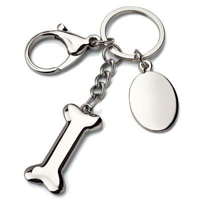 Picture of DOG BONE SILVER CHROME METAL KEYRING.