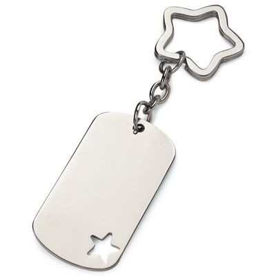 Picture of DOG TAG SILVER METAL KEYRING with Star Cutout.