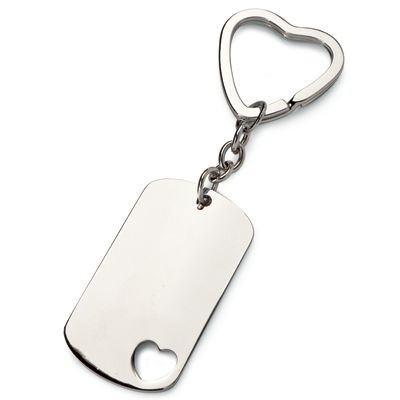 Picture of DOG TAG SILVER METAL KEYRING with Heart Cutout.
