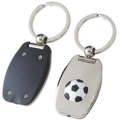 Picture of SILVER METAL FOOTBALL KEYRING with Red Light.