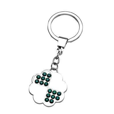Picture of CLOVER LEAF METAL KEYRING with Crystals.