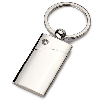 Picture of RECTANGLE SILVER CHROME METAL KEYRING with Crystal