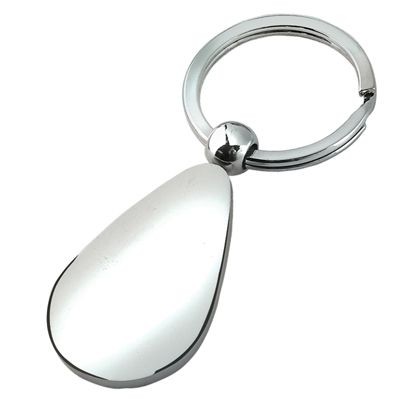 Picture of DROPLET SHAPE SILVER CHROME METAL KEYRING.