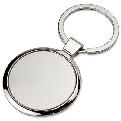Picture of LARGE ROUND SILVER CHROME METAL KEYRING.