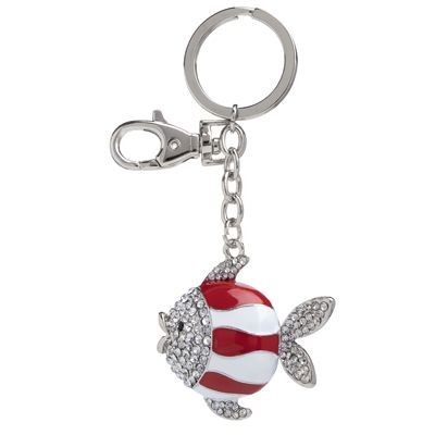 Picture of FISH METAL KEYRING in Red & White with Crystals