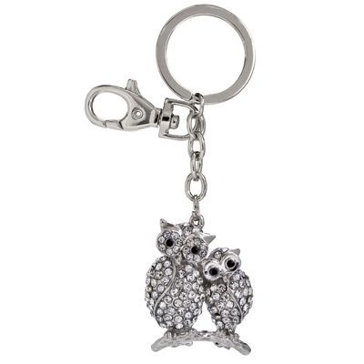 Picture of TWO OWLS METAL KEYRING with Crystals