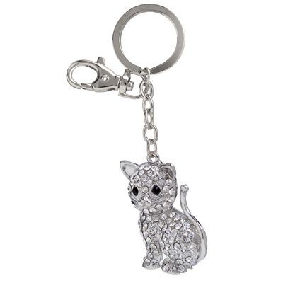 Picture of CAT METAL KEYRING with Crystals.