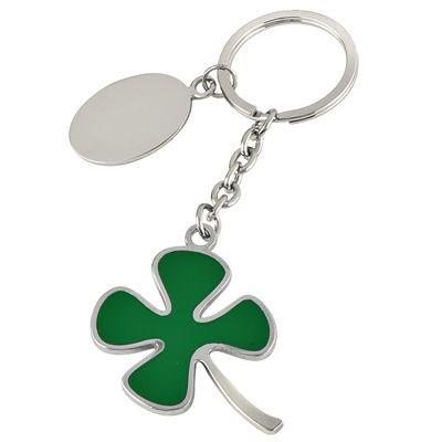 Picture of FOUR LEAF CLOVER METAL KEYRING in Silver & Green.