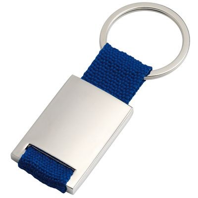 Picture of SILVER METAL KEYRING with Blue Webbing Strap.