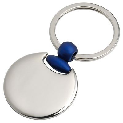 Picture of ROUND METAL KEYRING in Silver & Blue.