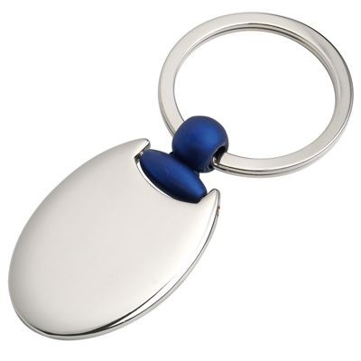Picture of OVAL METAL KEYRING in Silver & Blue.