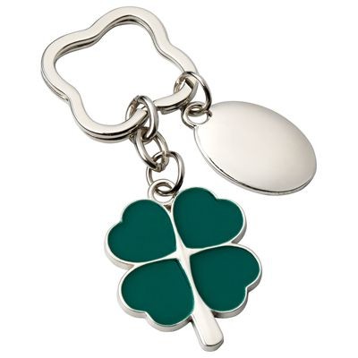 Picture of FOUR LEAF CLOVER METAL KEYRING in Silver & Green