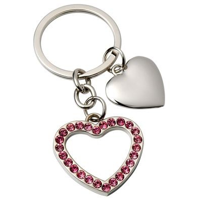 Picture of HEART METAL KEYRING with Pink Crystals.