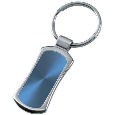 Picture of SILVER METAL KEYRING with Blue Inset Plate.