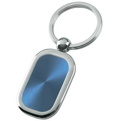 Picture of SILVER METAL KEYRING with Blue Inset Plate.