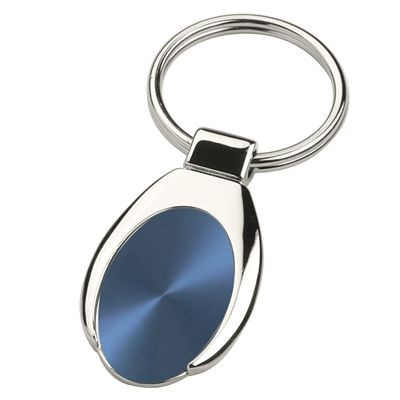 Picture of ANDREW SILVER METAL KEYRING with Blue Inset Plate.