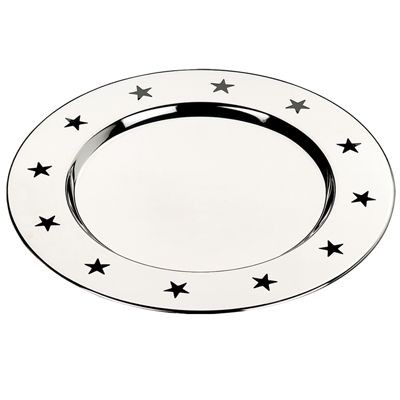 Picture of SHINY SILVER METAL PLATE with Cut Out Star Design.