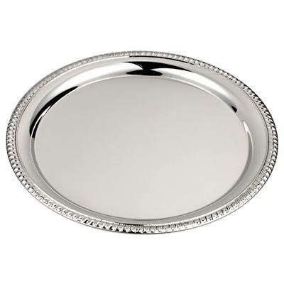 Picture of ROUND SHINY SILVER METAL TRAY with Decorative Edge.