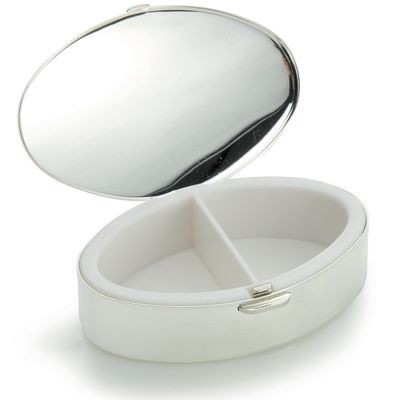Picture of OVAL SHAPE PILL BOX in Silver Chrome Metal.