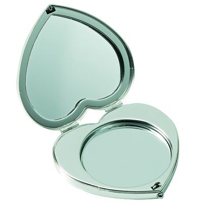 Picture of HEART SHAPE HANDBAG MIRROR in Silver Chrome Metal.