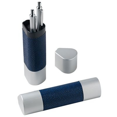 Picture of TRIANGULAR PEN PRESENTATION BOX in Blue Leather.