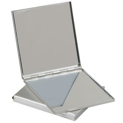 Picture of SQUARE ALUMINIUM SILVER METAL DOUBLE COMPACT HANDBAG MIRROR.