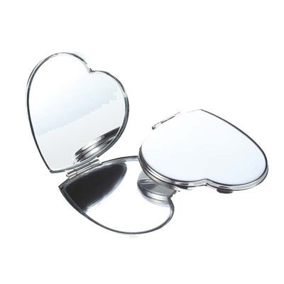 Picture of HEART SHAPE SILVER PLATED METAL COMPACT HANDBAG MIRROR.