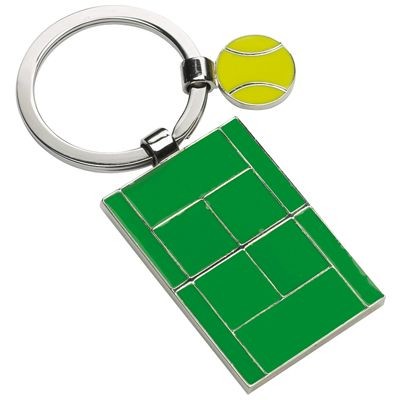Picture of TENNIS BALL AND COURT METAL KEYRING in Green.
