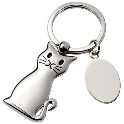 Picture of SILVER PLATED METAL CAT KEYRING with Tag.