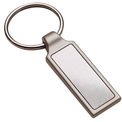 Picture of RECTANGULAR MATT SILVER METAL INLAY KEYRING