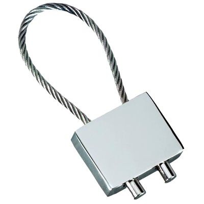 Picture of RECTANGULAR CABLE KEYRING in Polished Silver Chrome Metal