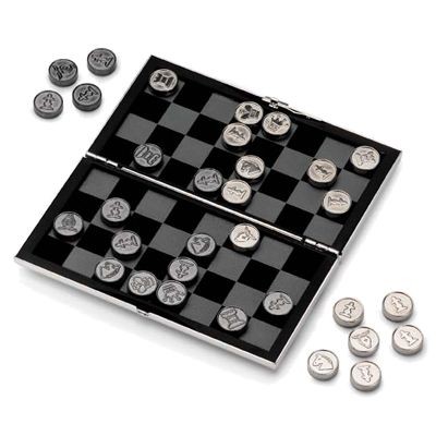 Picture of SILVER PLATED METAL TRAVEL CHESS AND DRAUGHTS SET.