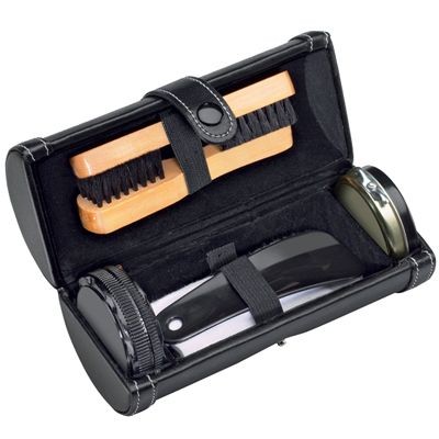 Picture of SHOE CLEANING KIT in Black Luxury Cylindrical Case with Zip.