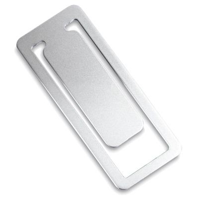 Picture of RECTANGULAR SILVER METAL CLIP BOOKMARK.