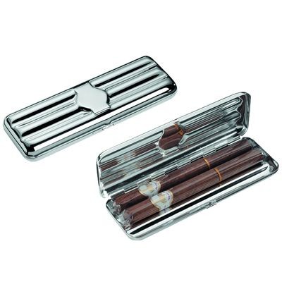 Picture of TRIPLE FINE SILVER PLATED METAL CIGAR CASE.