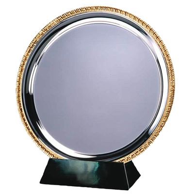 Picture of 15CM SILVER METAL SALVER with Gold Ribbed Edge