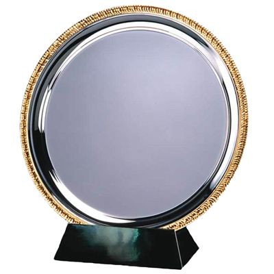 Picture of 20CM SILVER METAL SALVER with Gold Ribbed Edge.