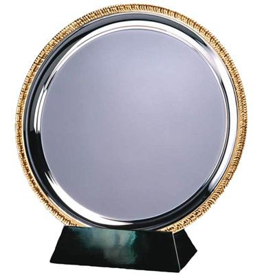 Picture of 25CM SILVER METAL SALVER with Gold Ribbed Edge.