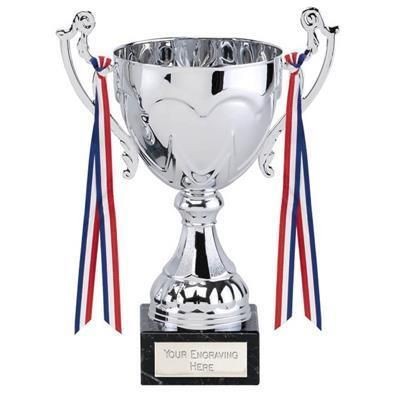 Picture of SILVER AWARD TROPHY CUP with Marble Base & Ribbon.