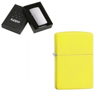 Picture of GENUINE ZIPPO LIGHTER in Neon Fluorescent Yellow.