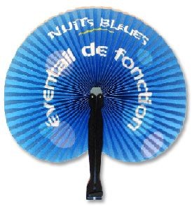 Picture of HAWAIIAN STYLE PAPER FAN with Black Plastic Handle.