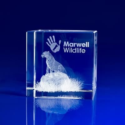 Picture of 3D ENGRAVED OPTICAL CRYSTAL CUBE AWARD.