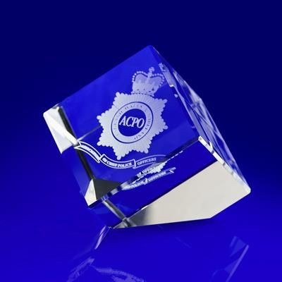 Picture of CUT CORNER CUBE SLANT IN CRYSTAL GLASS.