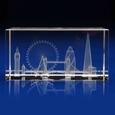 London 3D Skyline Laser Cut Glass Office Paper Weight Showpiece Souvenir Gift 
