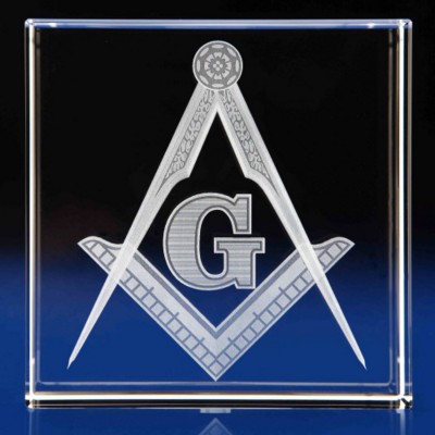 Picture of CRYSTAL GLASS MASONIC PAPERWEIGHT OR AWARD